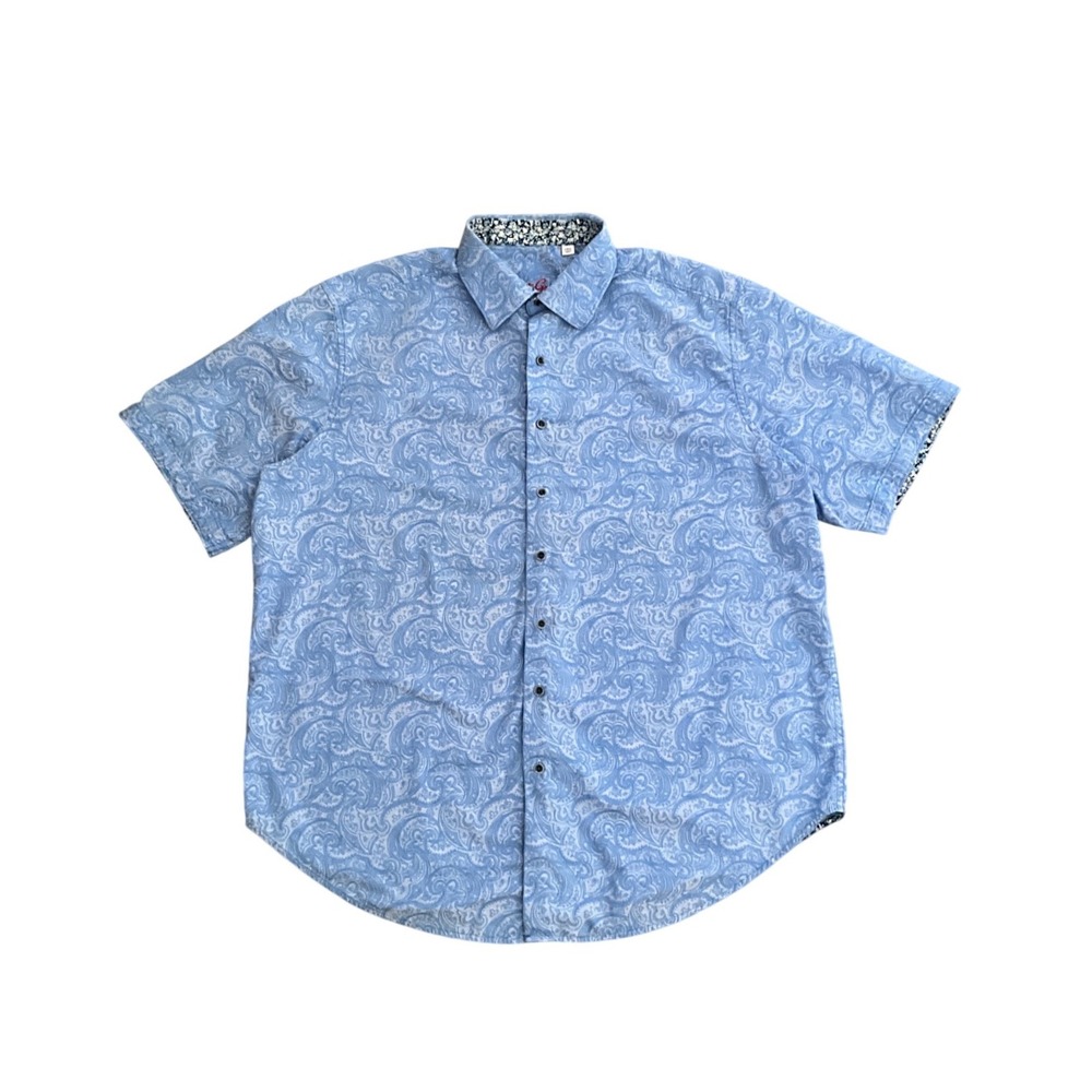 Robert Graham Paisley Button Up Shirt Blue Short Sleeve Mens‎ XXL Cotton